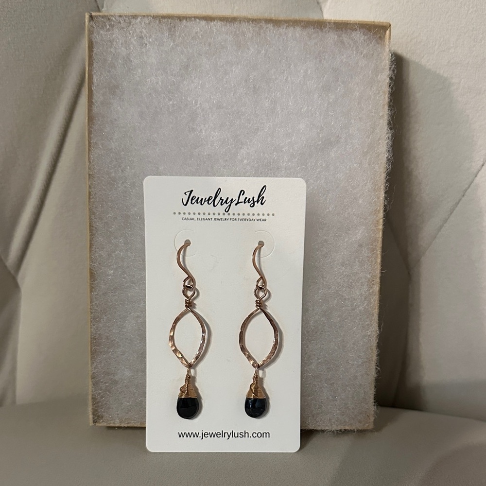 Rose Gold and Black Onyx Dangle Earrings